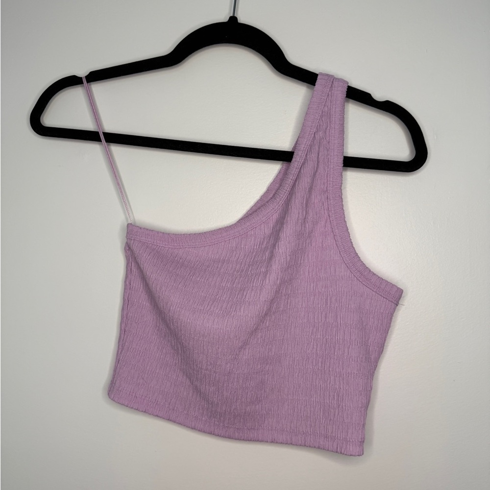 American Eagle Lavender Textured One Shoulder Tank Crop Top Medium